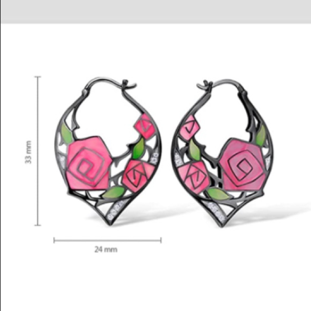 Beauty and the Beast Stained Glass Roses Earrings - Picture 6 of 6